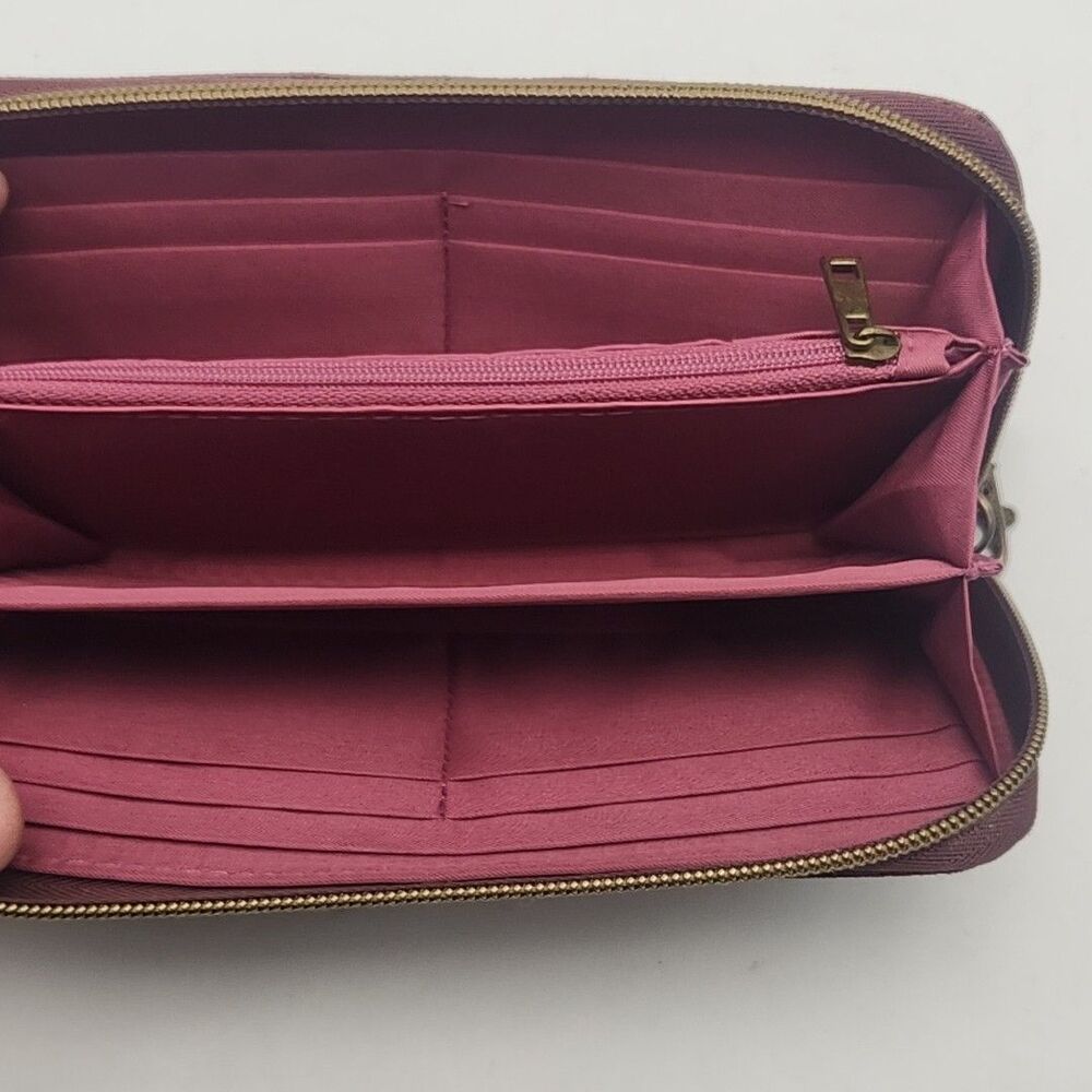Travelon Wallet Wristlet Burgundy Floral Nylon 7.5"x4" Card Organizer Coin Zip - Picture 4 of 12